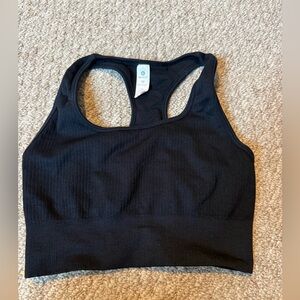 90 Degree By Reflex Black Ribbed Racerback Sports Bra
